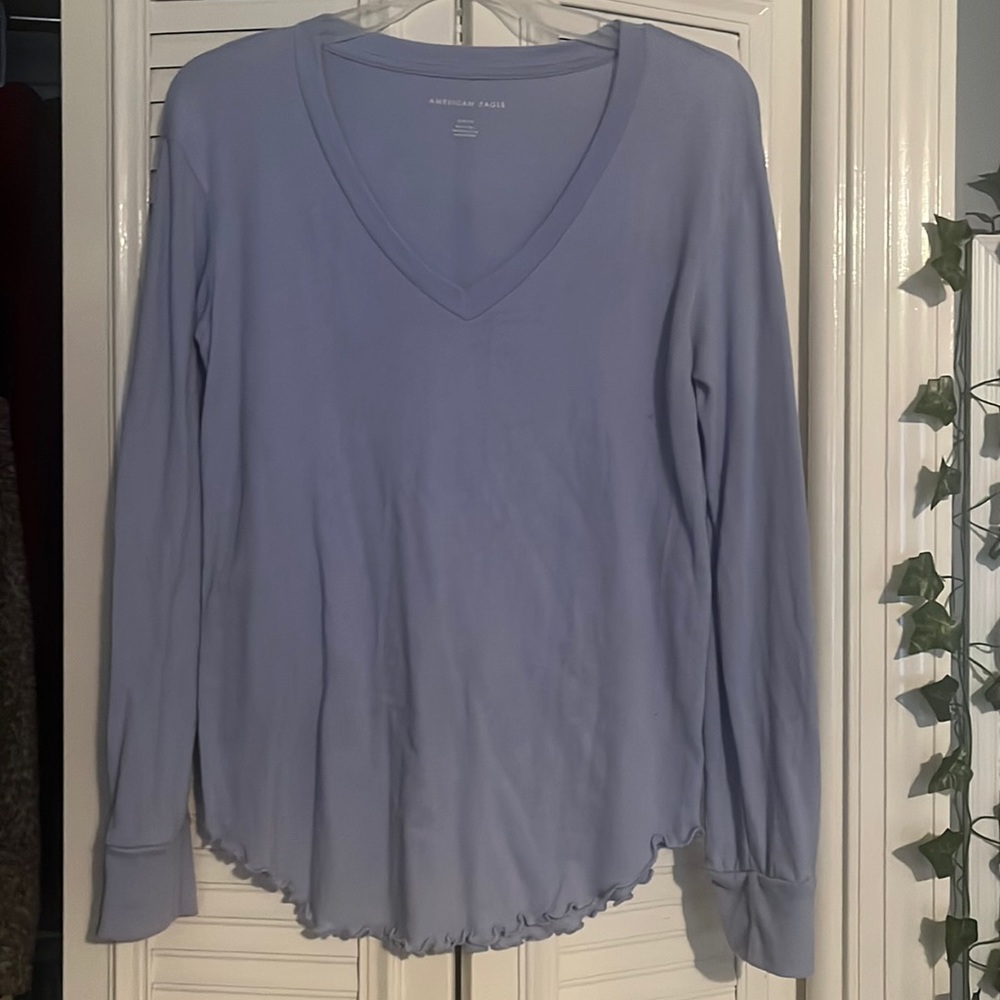 Periwinkle Blue Americans Eagle Long Sleeve Tee